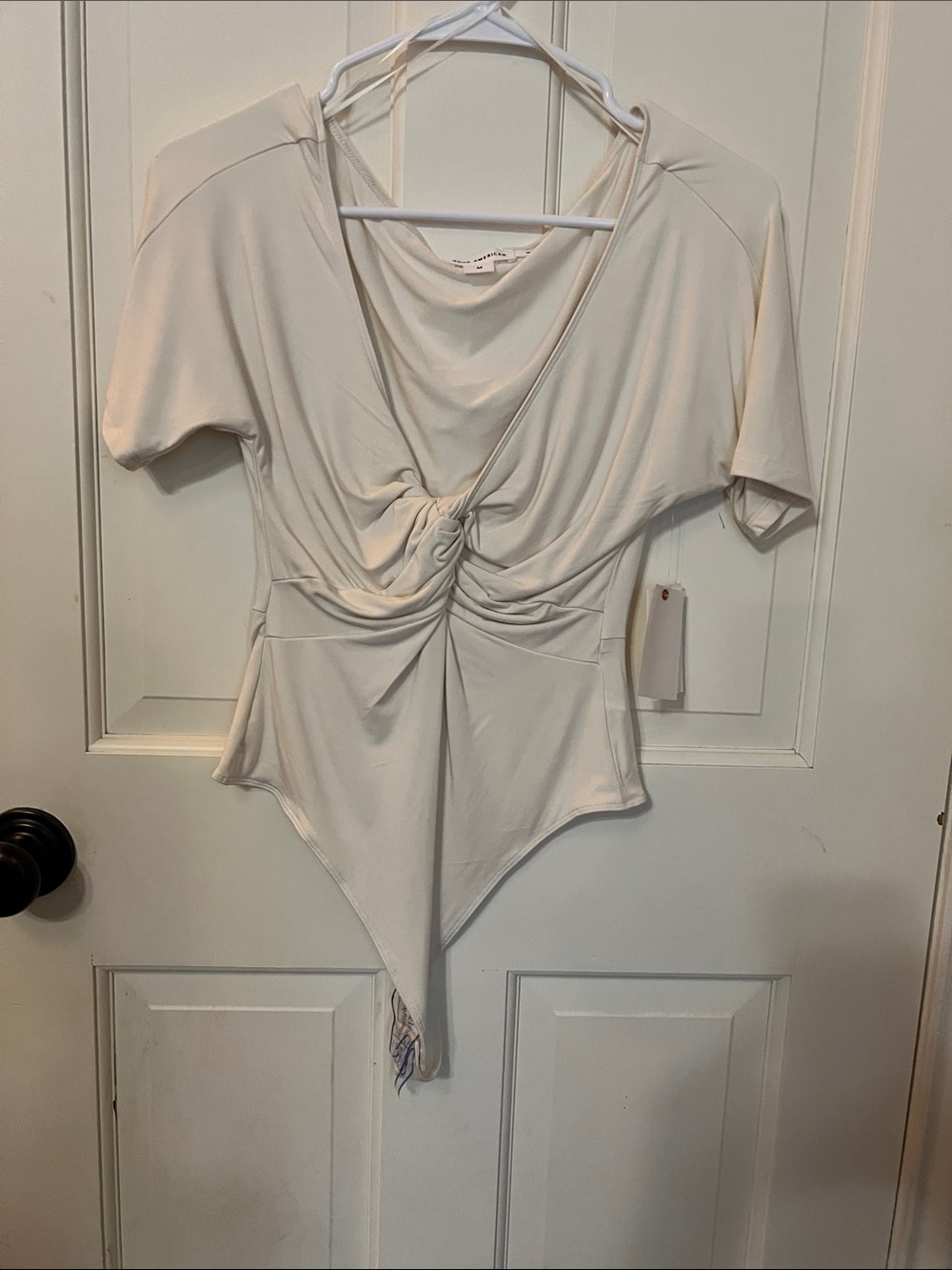 Good American Cream Twist-Knot Draped Bodysuit